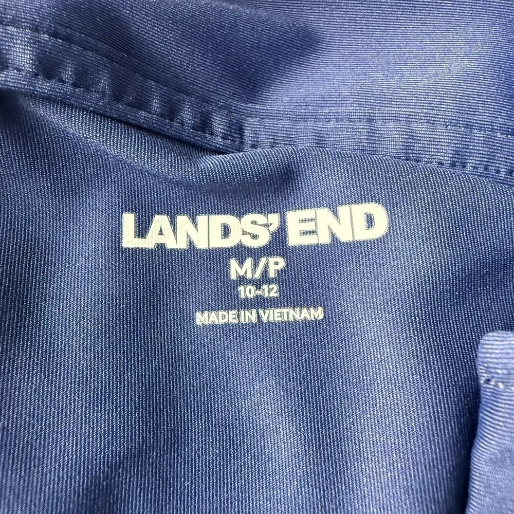 Lands End Women's MP 1/4 Zip Rash Guard Tunic Length Swim Top Navy Blue Pockets